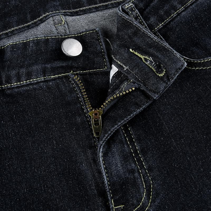 Low rise medium wash pocket button jeans