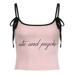 Beaded letter print u neck cami top