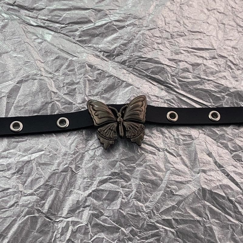 Black PU leather butterfly choker necklace