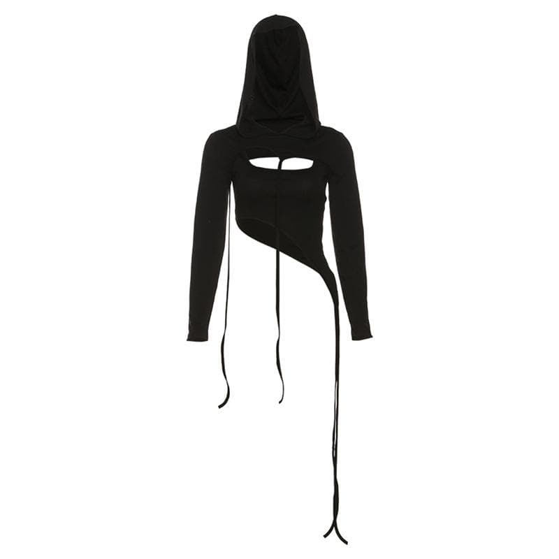 Long sleeve hoodie irregular shrug 2 piece tank top