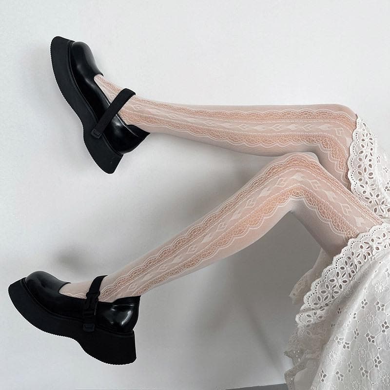 Fishnet hollow out lace solid tights