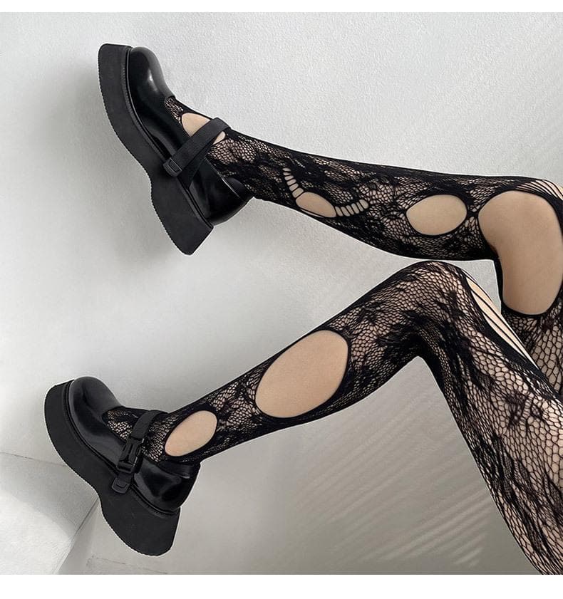 Fishnet hollow out floral pattern tights