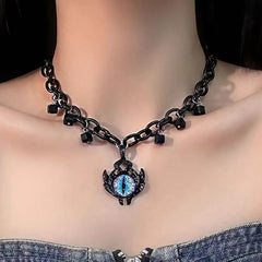 Eye pendant beaded o ring choker necklace