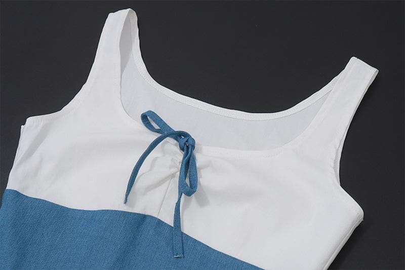 Denim ruched bowknot zip-up tank top