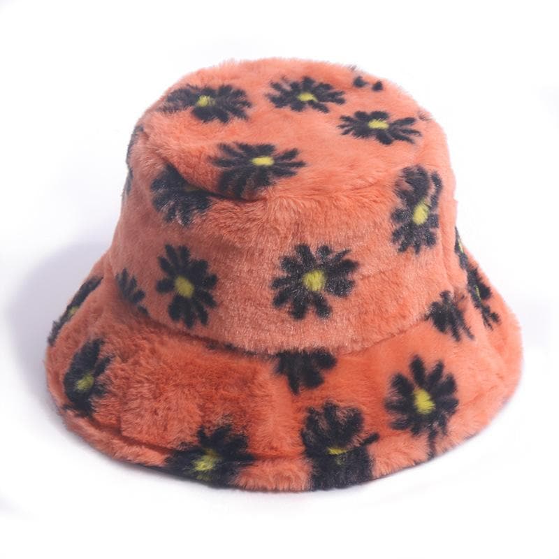 Flower pattern contrast fluffy fisherman bucket hat