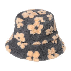 Flower pattern fluffy contrast fisherman bucket hat