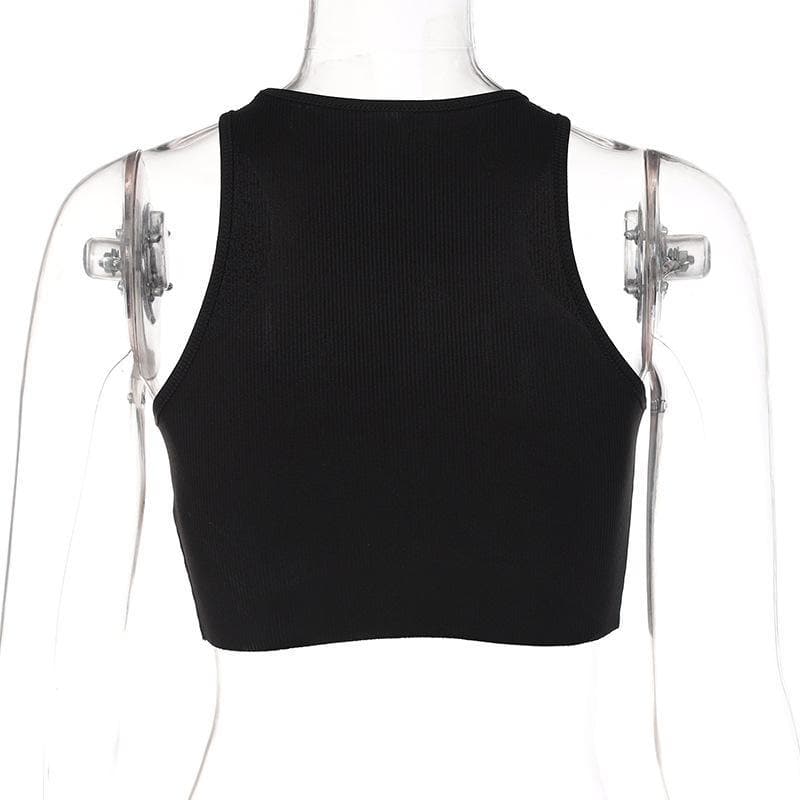 Crewneck hollow out ribbed sleeveless crop top - Final Sale