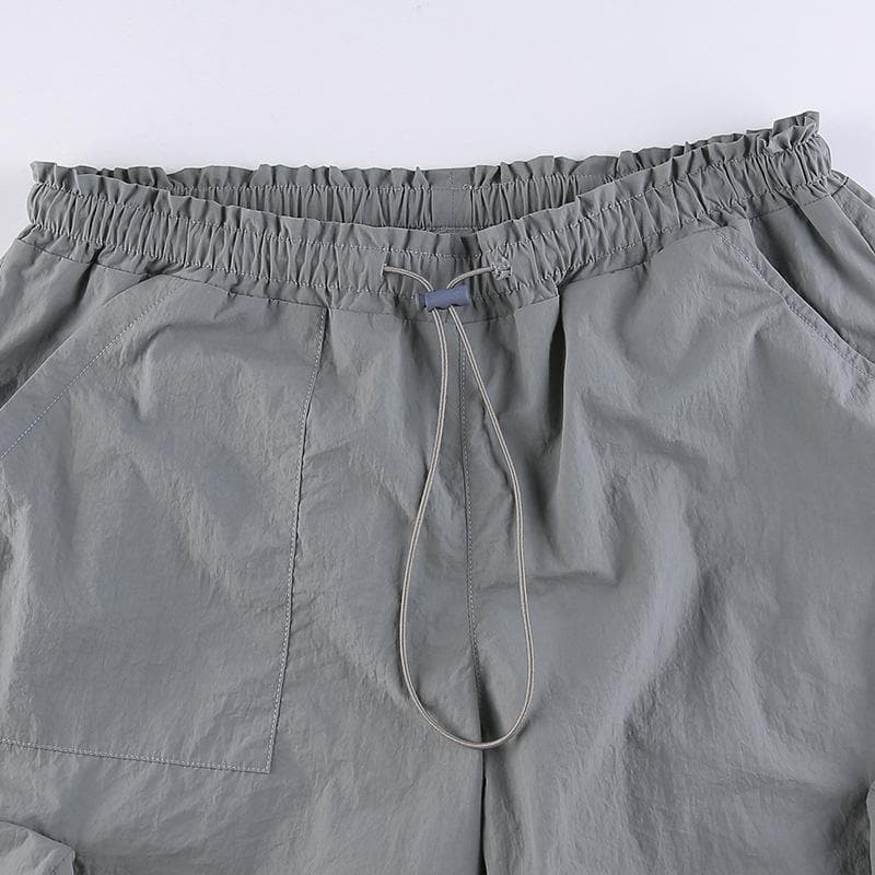 Drawstring solid cargo pocket low rise baggy pant