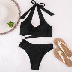 Asymmetrical metal ring swimwear bikini