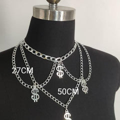 Dollar sign pendant layered choker necklace