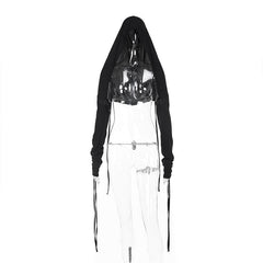 Long sleeve drawstring hoodie shrug top