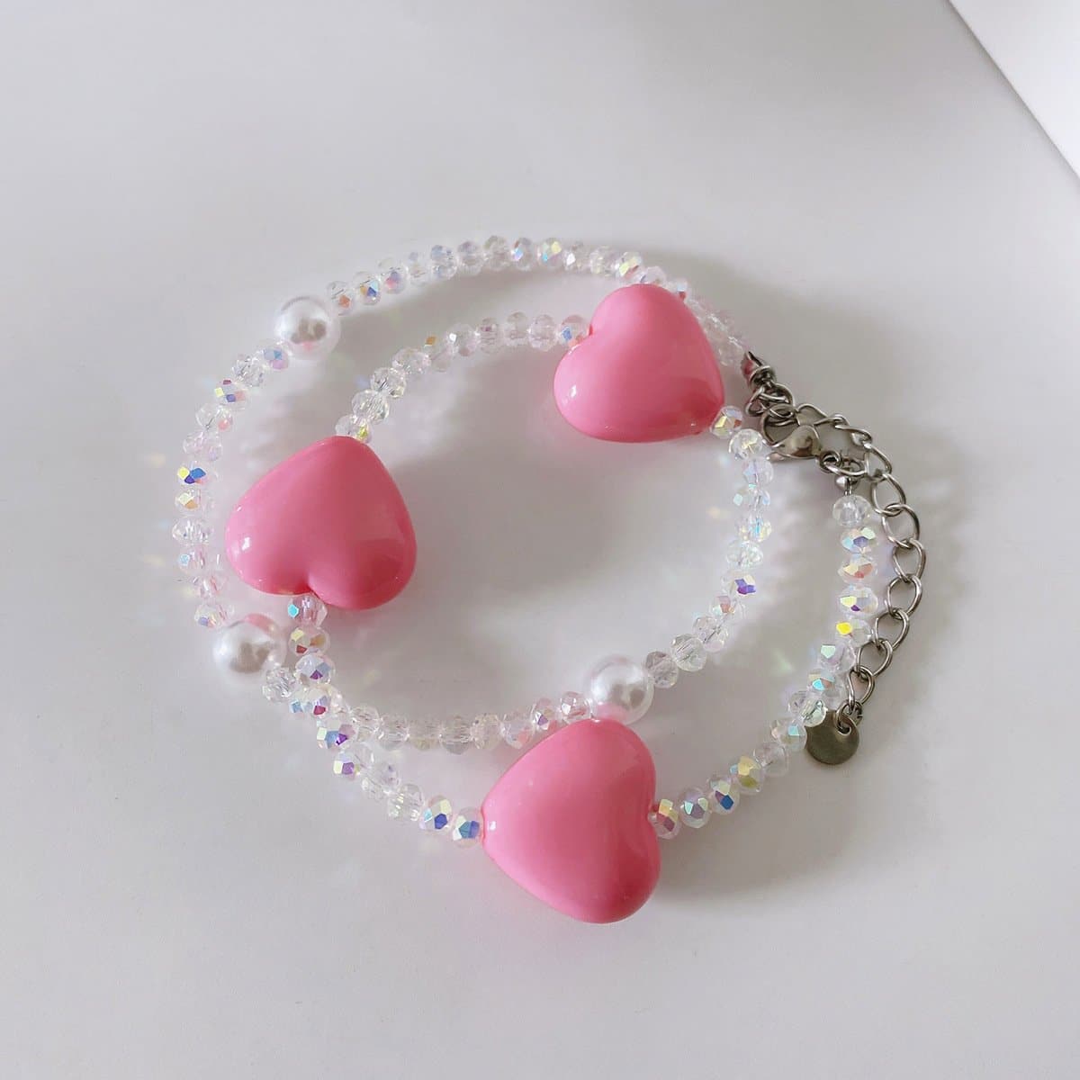 Faux pearl heart beaded necklace