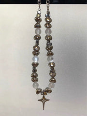 Beaded faux pearl metal chain necklace