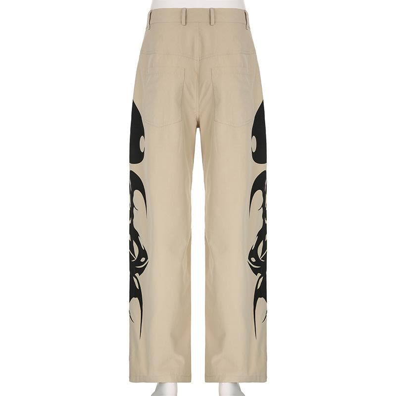 Abstract high rise button pocket contrast straight leg pant