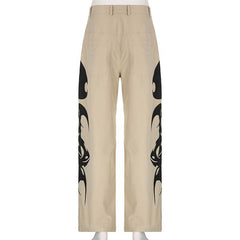 Abstract high rise button pocket contrast straight leg pant