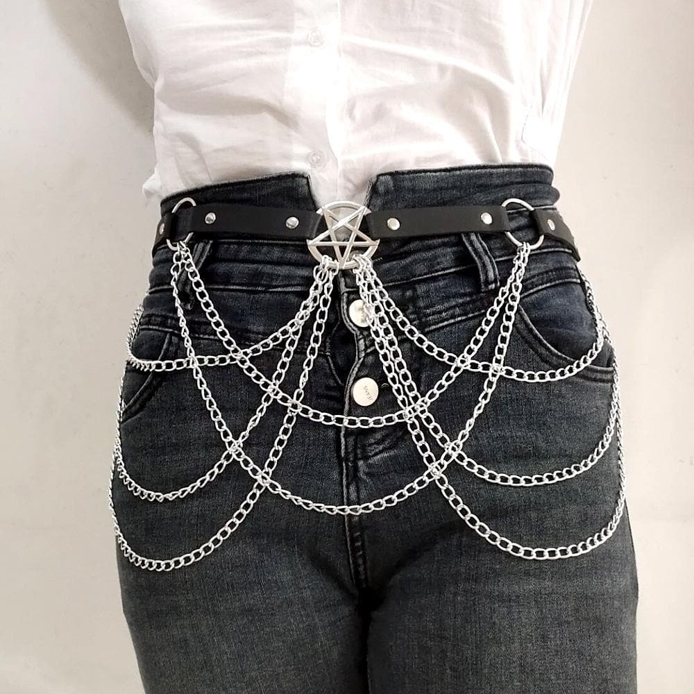 Metal chain star decor layered belt