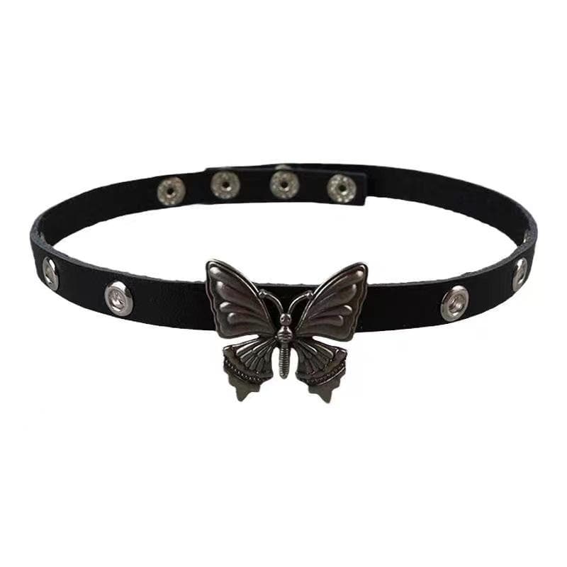 Black PU leather butterfly choker necklace