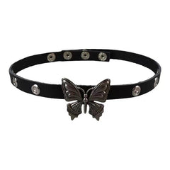 Black PU leather butterfly choker necklace