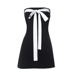 Backless bowknot contrast tube mini dress