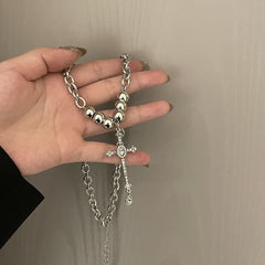 Faux pearl cross pendant necklace