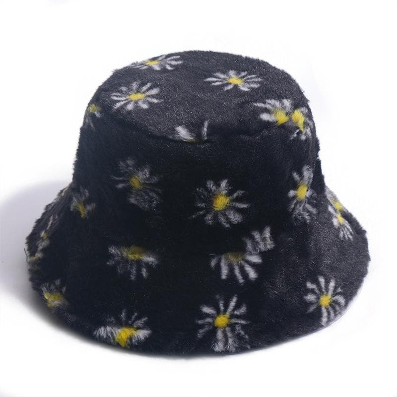 Flower pattern contrast fluffy fisherman bucket hat