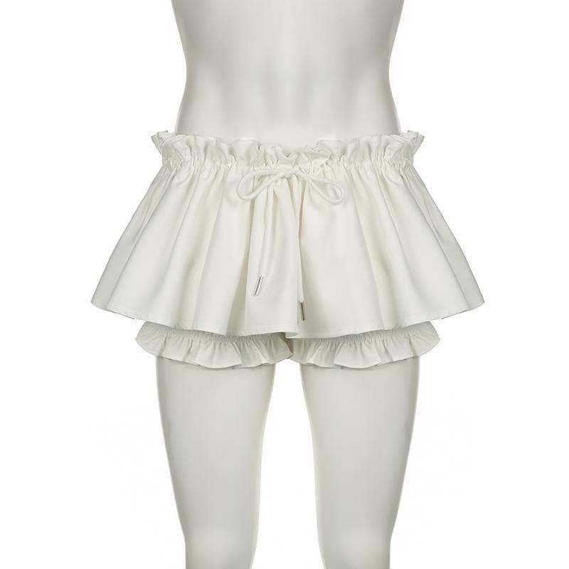 A line drawstring ruched ruffle solid mini skirt