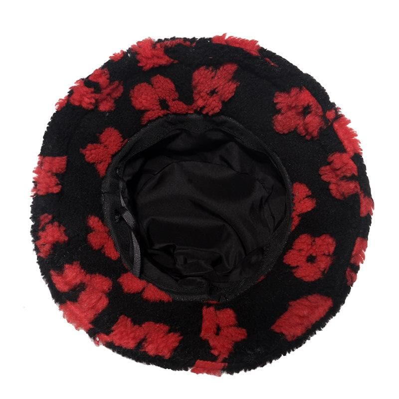 Flower pattern fluffy contrast fisherman bucket hat