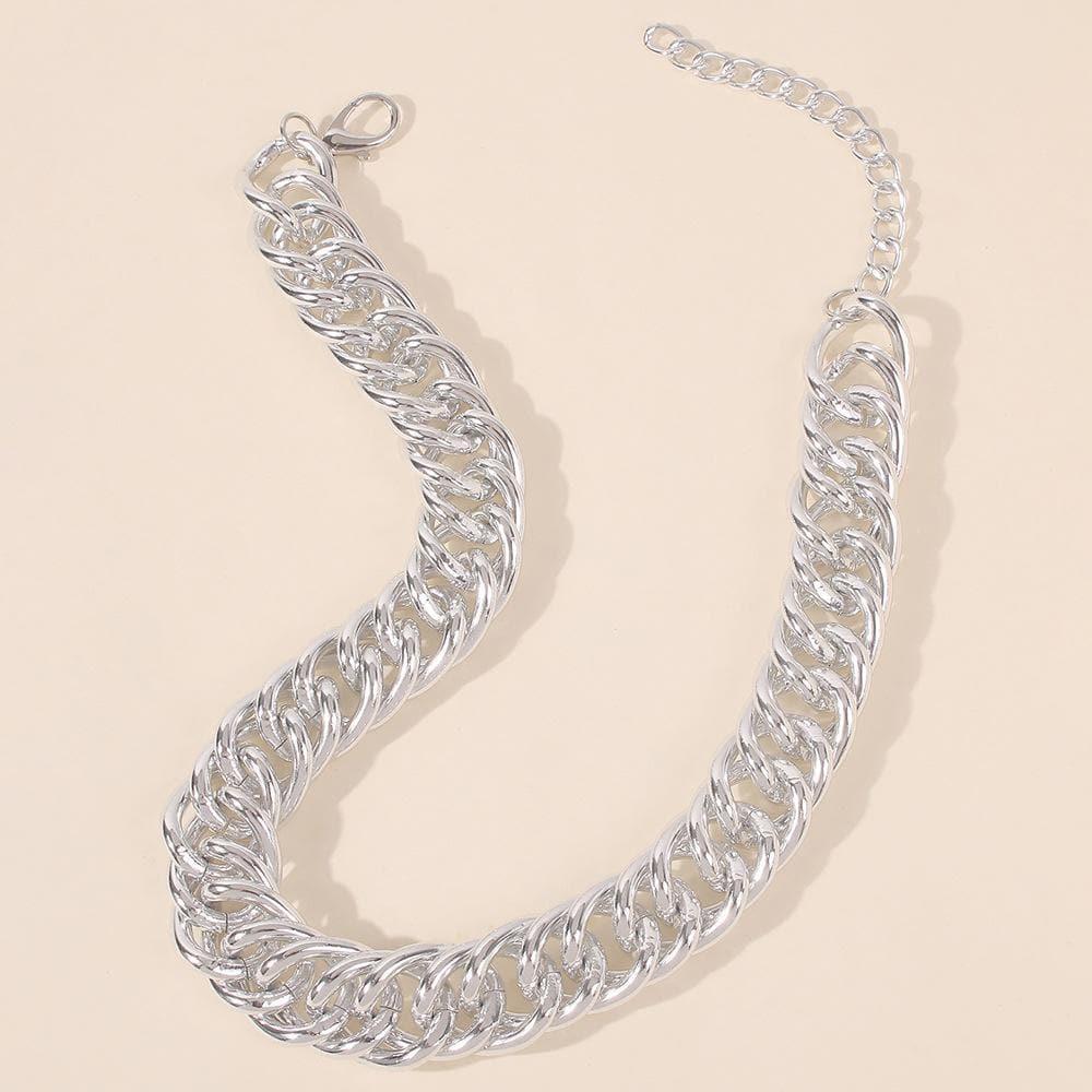 Cuban solid metal chain choker necklace