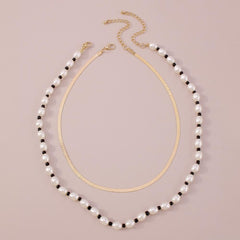 Faux pearl beaded snake chain 2 pcs necklace