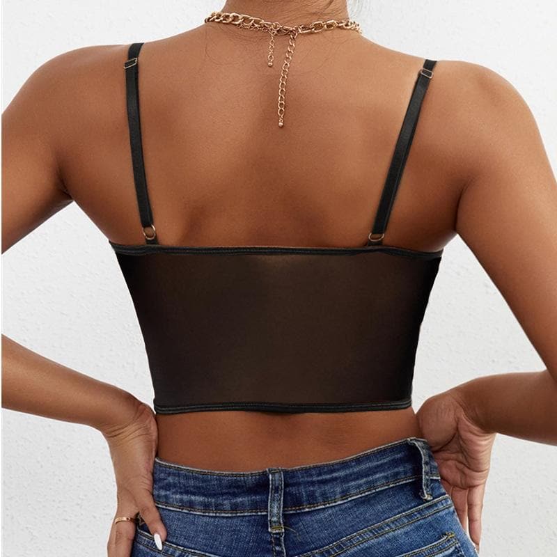 Mesh backless low cut bustier solid hollow out cami cut out top