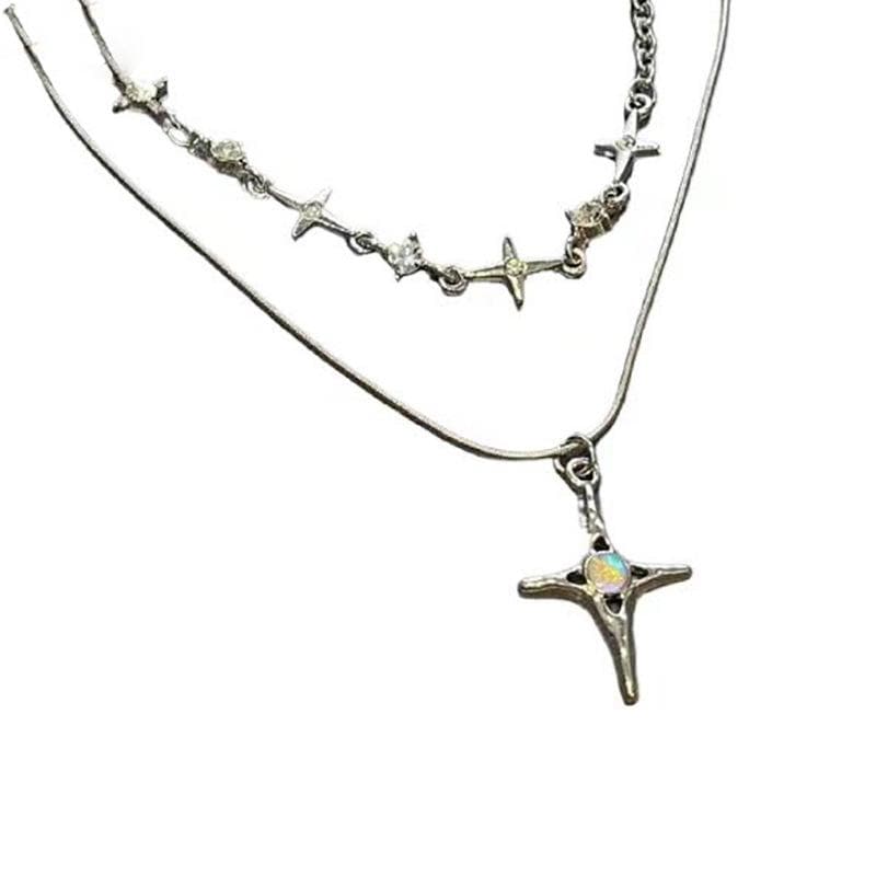 Cross pendant 2 pcs rhinestone necklace