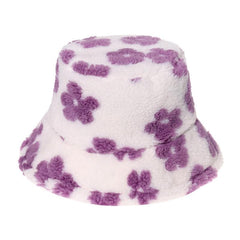 Flower pattern fluffy contrast fisherman bucket hat