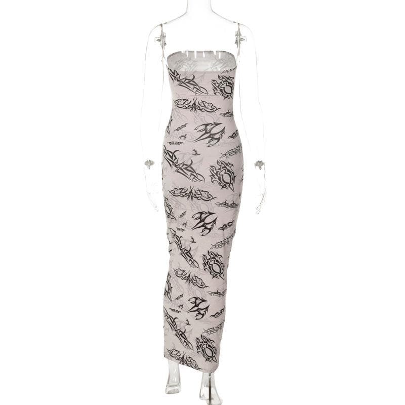 Abstract contrast hollow out backless tube cut out maxi dress