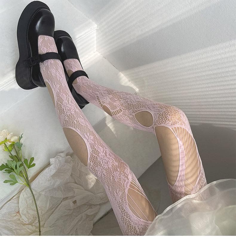 Fishnet hollow out floral pattern tights