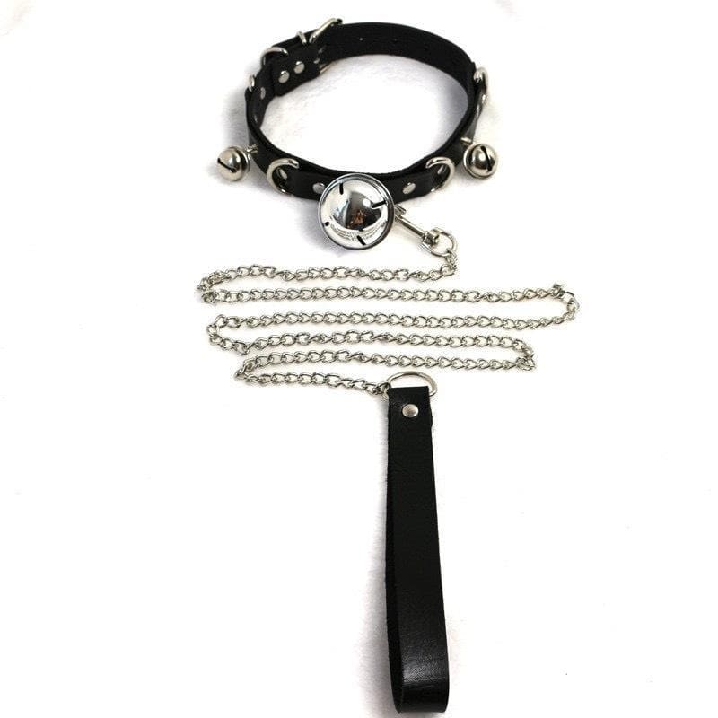 Bell pendant PU leather buckle chain choker necklace