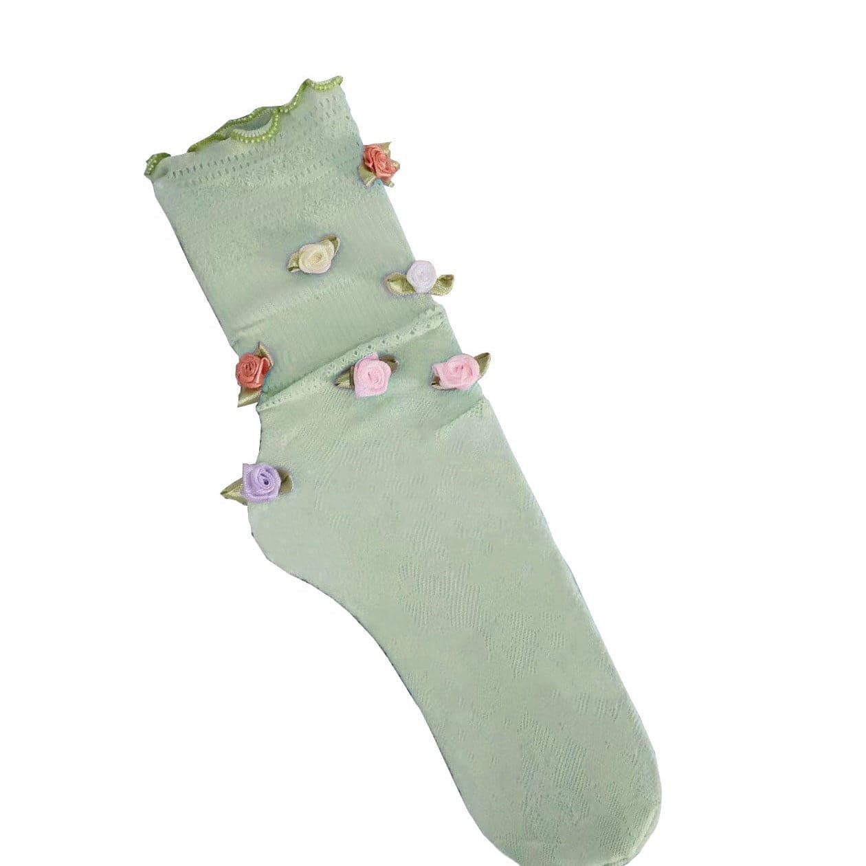 Flower applique ruffle lace socks