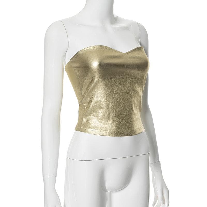 Backless metallic sweetheart neck solid tube top