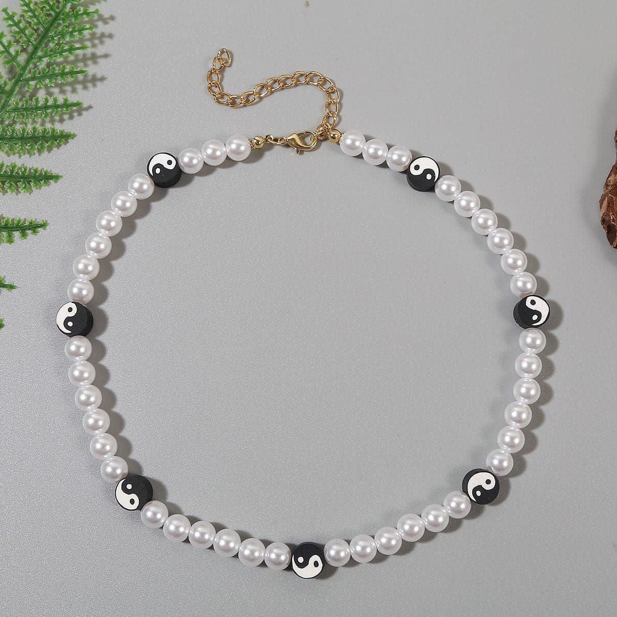 Faux pearl beaded clay necklace