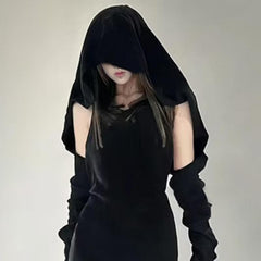 Long sleeve drawstring hoodie shrug top